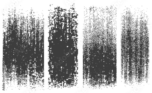 Four distressed grunge vector brush strokes set with fade effect Black and white splatter texture overlays