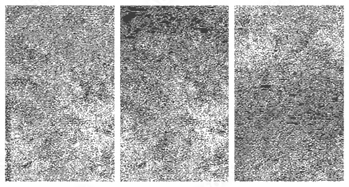 Three vertical vector grunge textures distress noise rough horizontal lines black white abstract background set