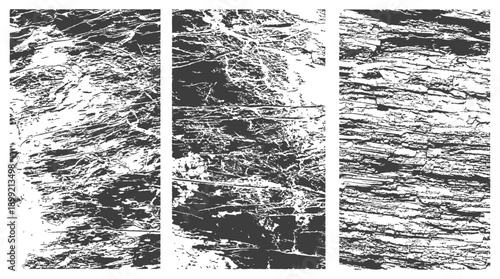 Three Vertical Grunge Rock Stone Texture Vector Panels Abstract Background Overlay Set