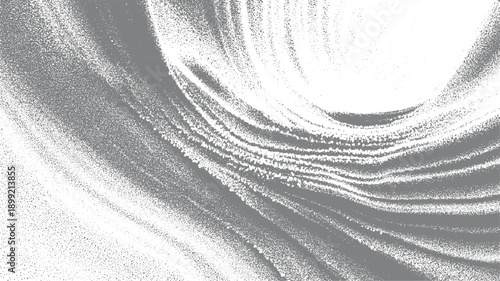 Abstract grey and white granular texture forming swirling waves and curves