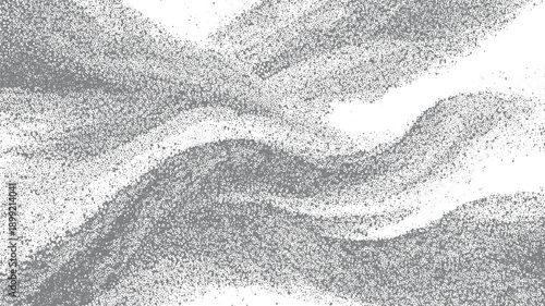 Abstract grey and white granular texture with flowing wave patterns and scattered dots