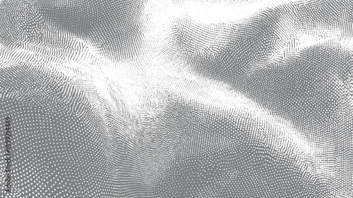 Abstract white dots forming undulating wave patterns on a gray background