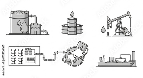 Set of oil industry icons and illustrations.