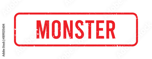 Monster stamp label with red vintage style for content marking, warning tag and UI vector