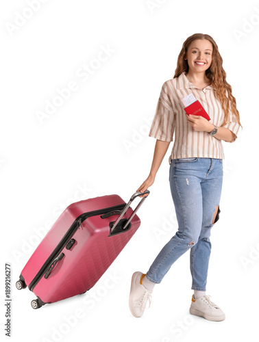 Young woman with passport a...