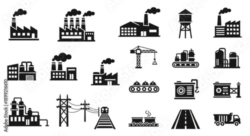 Collection of Industrial Factory and Building Icons.