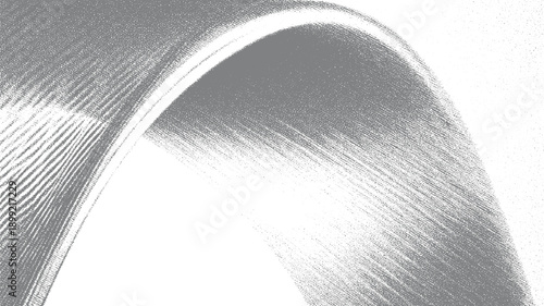 Abstract grayscale speckled texture forming a curved shape against white background pattern