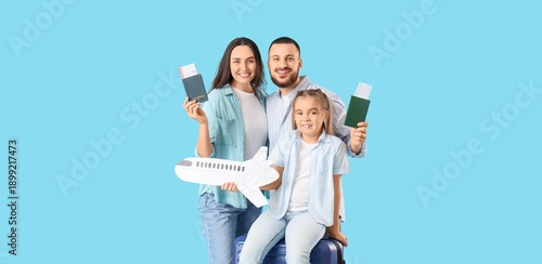 Happy family with passports...