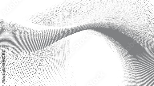 Abstract grey wave pattern composed of dots and lines on white background