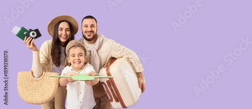 Family of travelers on lila...