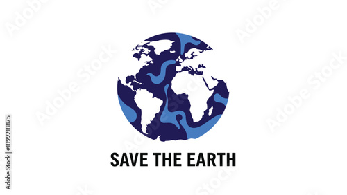 Save the Earth concept illustration with a stylized blue globe and bold text, promoting environmental awareness and conservation.