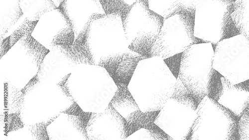 Abstract geometric pattern of textured hexagonal shapes in grayscale