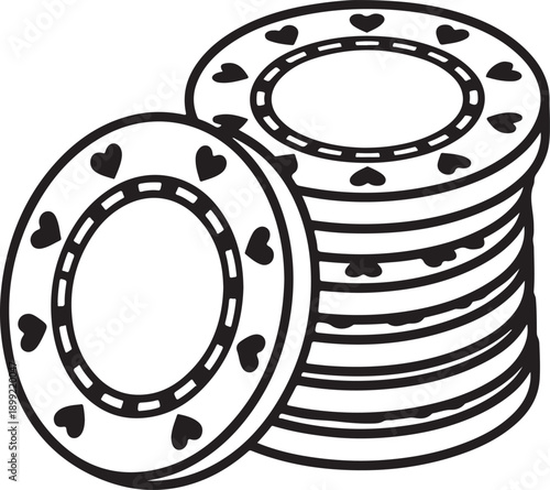 Stack of poker chips with hearts border gambling casino game vector art