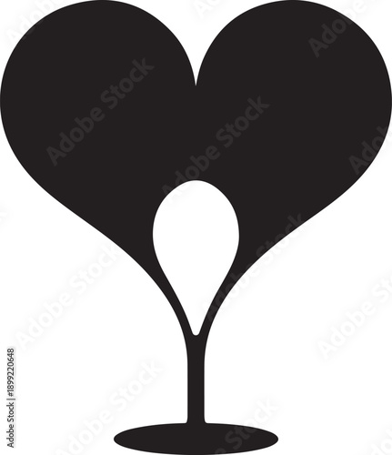 Abstract black heart shape with a white teardrop inside on a white background love symbol