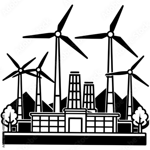 Wind turbines generating clean energy for a modern city Vector