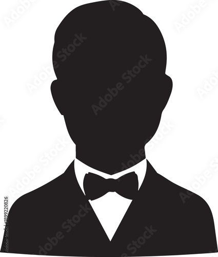 Black Silhouette Icon of a Man in a Tuxedo with a Bow Tie on a White Background male person