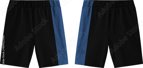 Black color  Athletic Shorts pant vector illustration template front and back isolated on white background