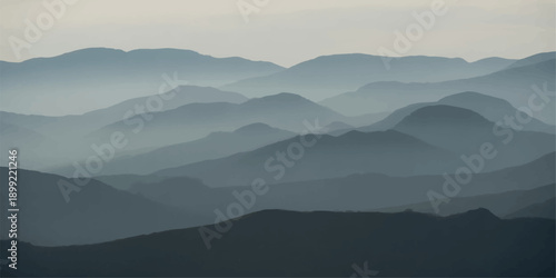 A serene morning mist blankets the blue mountain forest at sunrise as fog rolls through the valley landscape under a glowing sky

Would you like me to generate a similar descriptive string for a diffe