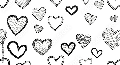 Creative Love Hearts Pattern, Graphic Design, Digital Art, Abstract Background, White Space