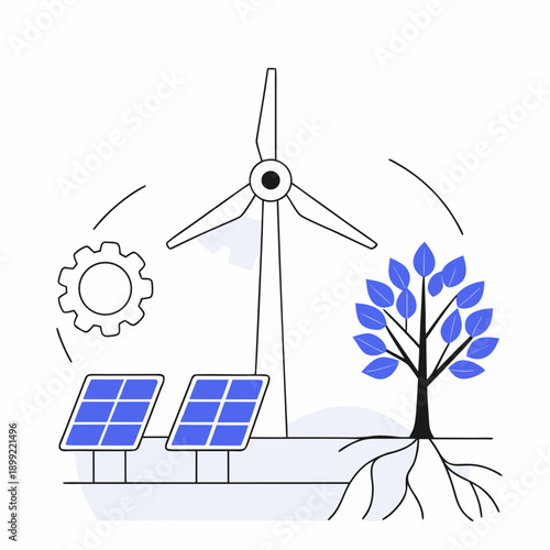 Renewable energy sources including wind, solar, and geothermal power. Vector