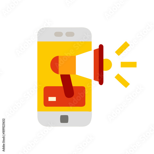 A smartphone with a megaphone icon illustrating loud notifications. Vector