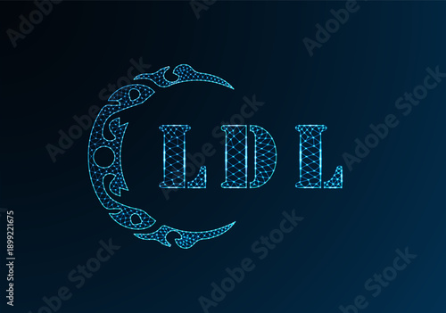 Low poly letter logo LDL design. LDL letter logo low poly vector design on blue color gradient background. LDL logo low poly design