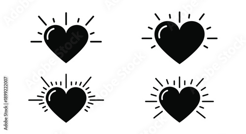 Four black hearts radiating light a striking graphic silhouette