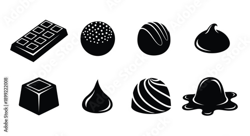 Various chocolate shapes and forms in a black silhouette