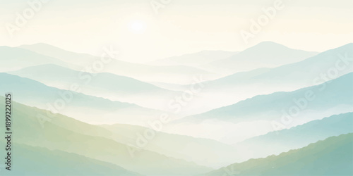 A serene morning view of the misty blue mountain range at dawn where forest hills and a deep valley emerge through the thick fog and haze under a soft sunrise sky

Would you like me to generate an ima