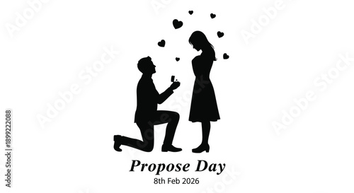 A romantic proposal scene featuring a kneeling man and a woman silhouette