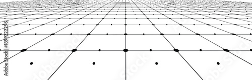 Abstract perspective grid background with black lines and dots for futuristic digital architecture technology surface and cad drawing flat vector illustration