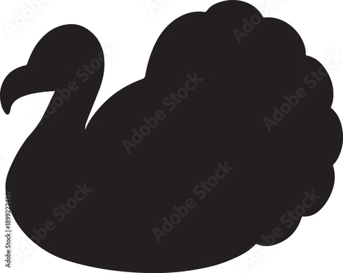 Black Silhouette of a Turkey in Profile Facing Left with Feathers Fanned Out on a White Background