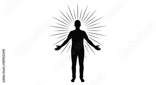A person with outstretched arms and radiating lines a striking silhouette