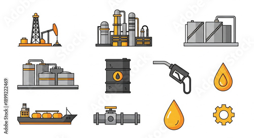 Oil and Gas Industry Icons Set Vector Illustration.