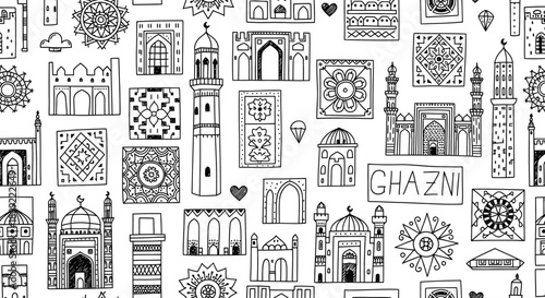Artistic Patterns, Cultural Symbols, Ghazni, Illustrations, Black and White, Aesthetic Concept