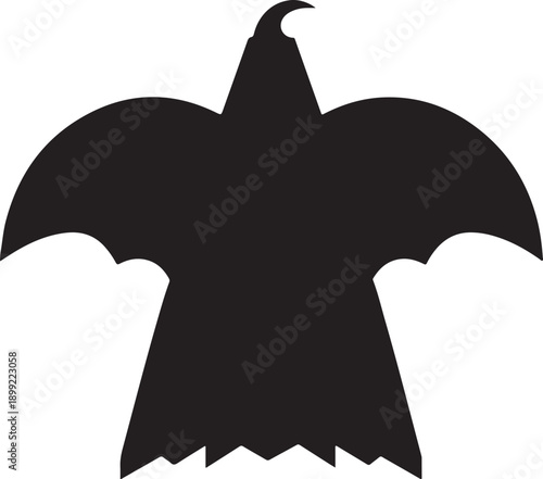 Black Silhouette of an Eagle or Hawk with Wings Spread on a White Background bird raptor