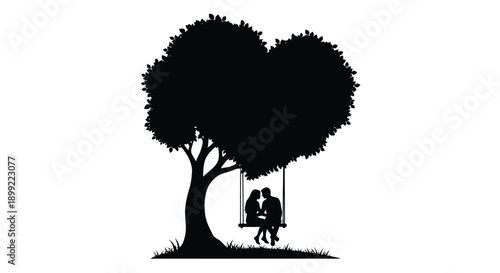 A heart shaped tree with a couple on a swing a romantic silhouette
