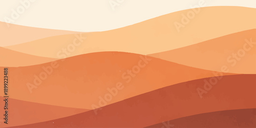 Abstract vector illustration of orange desert sand dunes forming a sunset landscape of dry sahara hills under a hot summer sky for nature travel