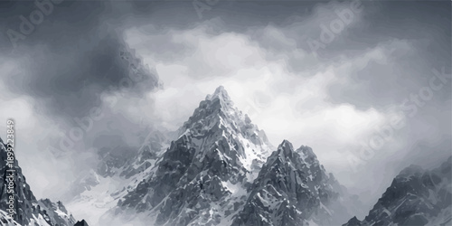 A breathtaking panorama of the high alpine peak captures a snowy mountain landscape nestled in white clouds where winter ice meets the cold rock of a jagged glacier top under a bright sky

Would you l