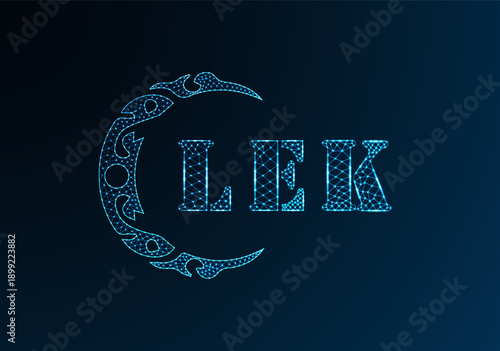 Low poly letter logo LEK design. LEK letter logo low poly vector design on blue color gradient background. LEK logo low poly design
