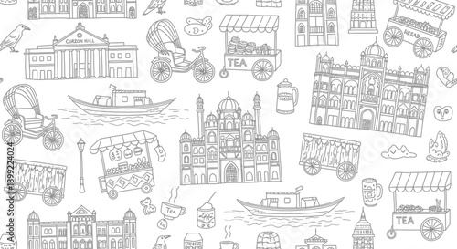 Illustrative Landmarks and Transport in India, Graphic Design, Urban Environment