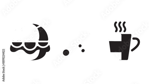 Man with mustache and coffee cup in simple flat design with black color on white background for morning routine