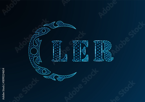 Low poly letter logo LER design. LER letter logo low poly vector design on blue color gradient background. LER logo low poly design