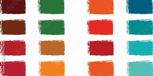 A grid of vibrant rectangular color swatches with brushstroke textures