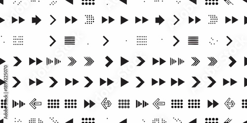 Abstract pattern of black arrowheads and geometric shapes on white background