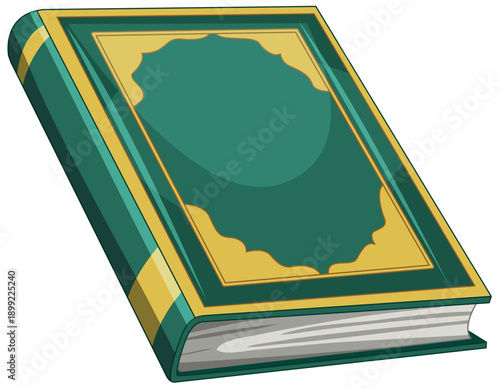 Green and Gold Ornate Hardcover Book Vector Illustration on White Background