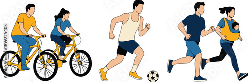 Man and woman playing soccer cartoon illustration