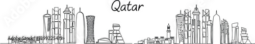Sketch of the qatar skyline featuring modern architecture and city buildings