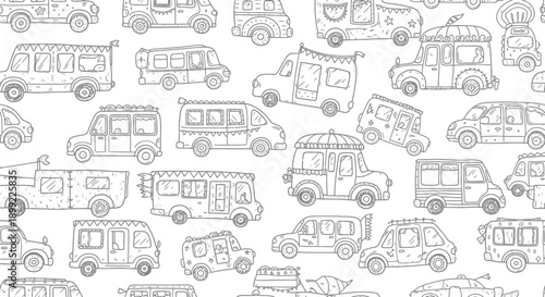 Colorful Food Trucks Illustration, Urban Scene, Whimsical Art, Fun Design, Playful Vibe