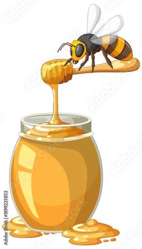 Honey Bee Perched on a Dipper Over a Glass Jar